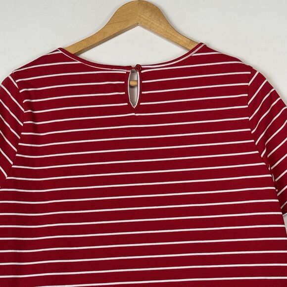 Beach Lunch Lounge Red White Stripe Fringe Hem Short Sleeve Dress Women's XL - Picture 5 of 6